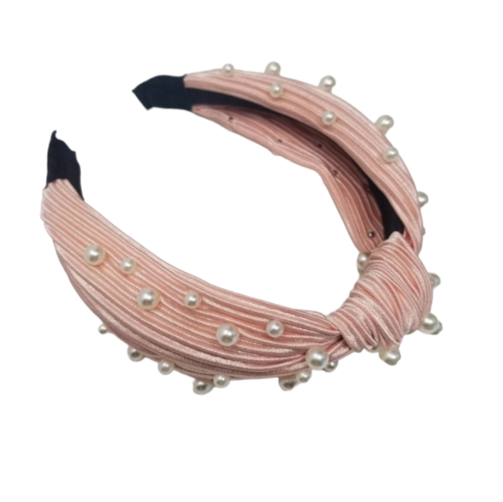 Blush Pearl Knot Pleated Silk Headband Crown Headpiece
